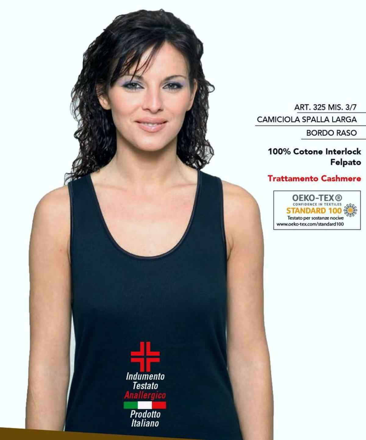 Women's wide shoulder tank top in fleece interlock cotton Leable 325 Black  - underwear - WOMEN UNDERWEAR