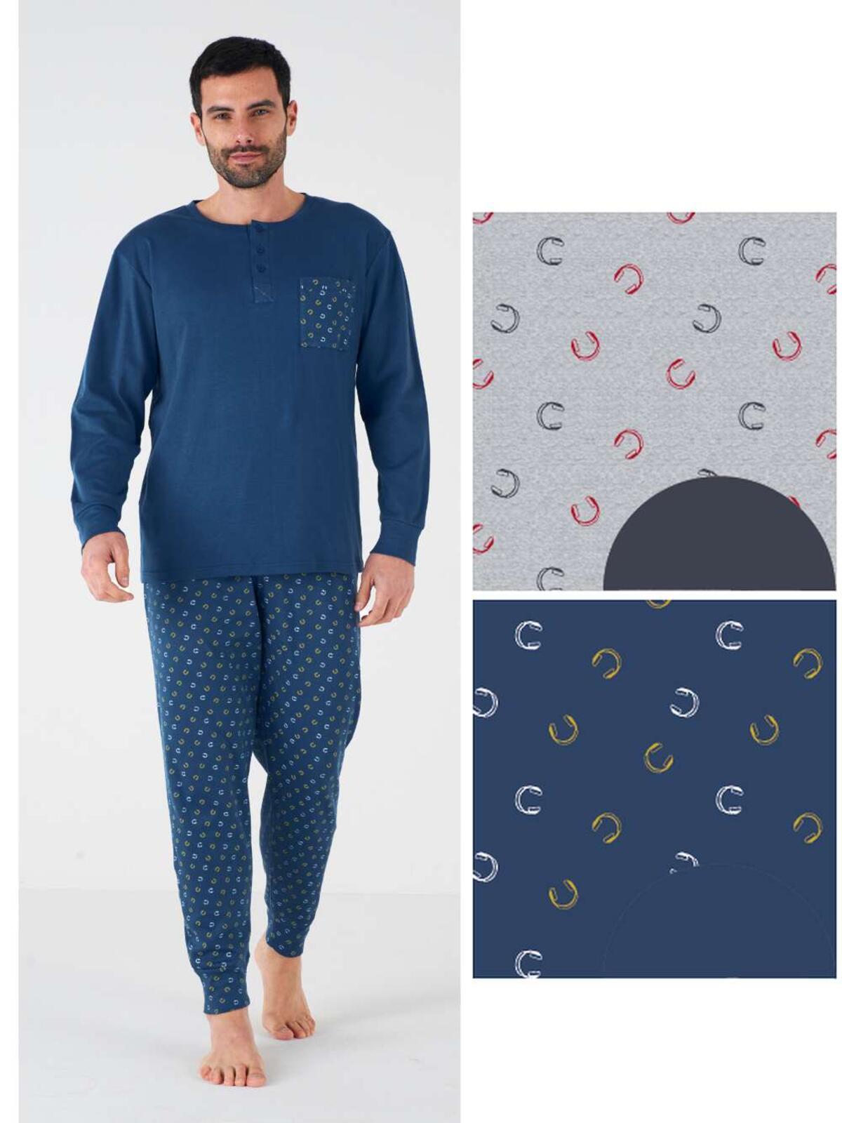 Biancheria Notte Uomo Pigiama Uomo Essentials Wardrobe - Top Maniche Corte E Pantaloni 100% Cotone Set Pigiama Maniche Corte