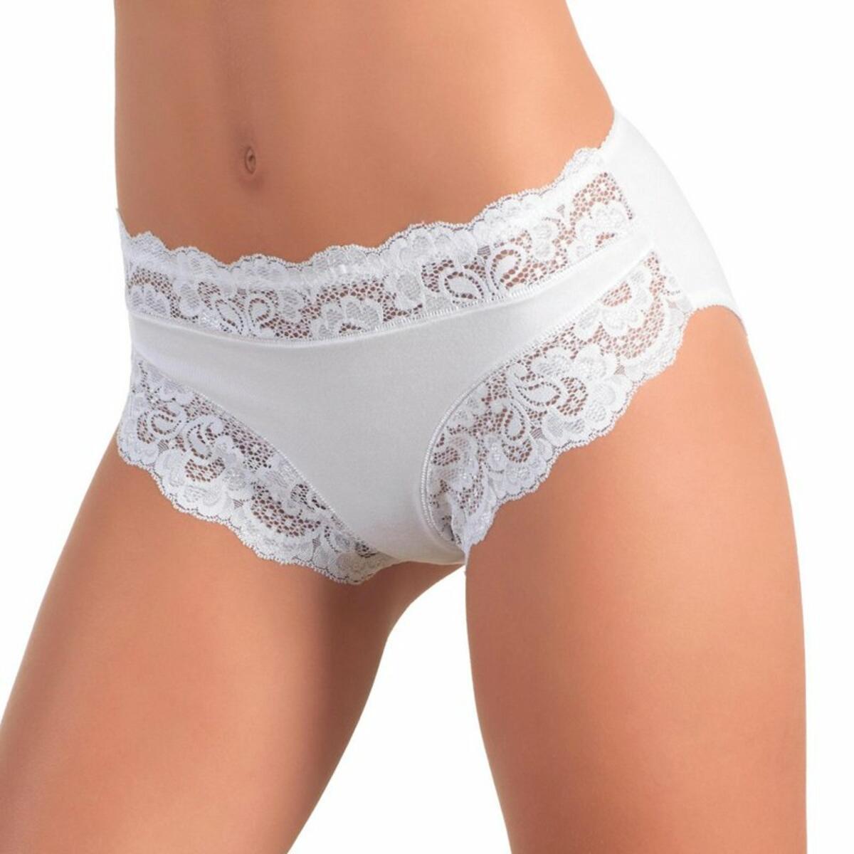 JADEA Culotte Donna In Cotone Elasticizzato Con Pizzo – Vita Alta – Confezione Da 6 Pezzi – Bianco, Taglia 4 (L)