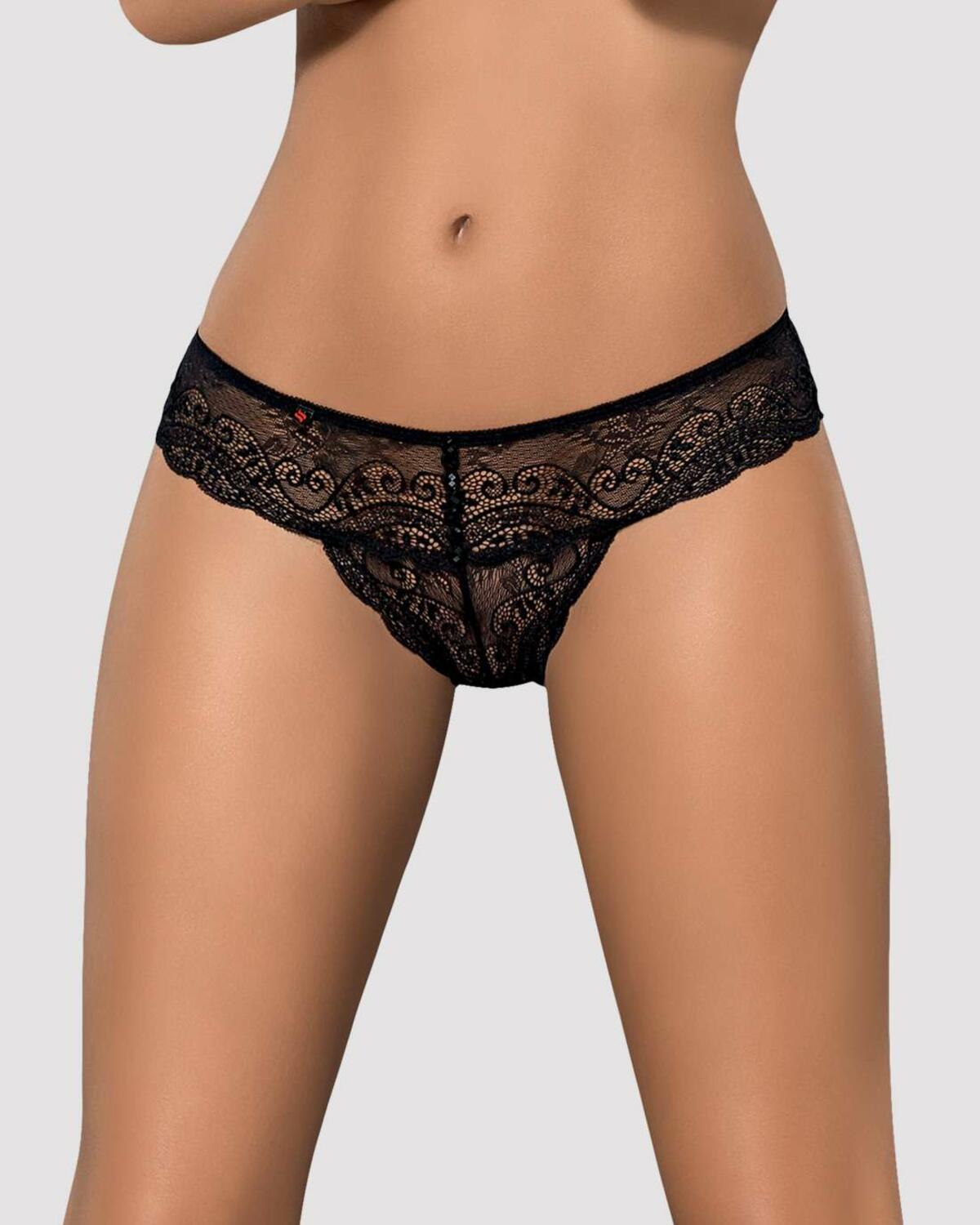 Obsessive women's lace crotchless thong Miamor, Black