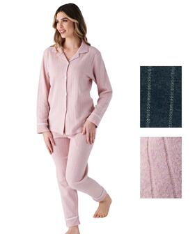Pigiama donna aperto in caldo jersey di cotone lanato Pigiamiamoci 4218 