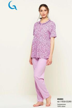Women&#39;s short-sleeved pajamas and long trousers in Gary U50093 cotton jersey 
