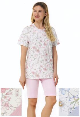 Women&#39;s short-sleeved cotton pajamas and Bermuda shorts Linclalor 74980 