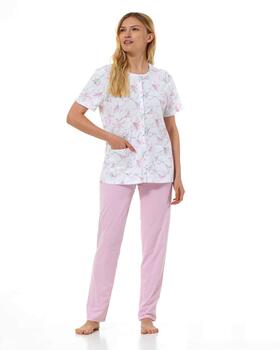 Women&#39;s short-sleeved open pajamas in Linclalor cotton jersey 75094 