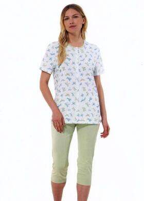 Women&#39;s short-sleeved open pajamas in Linclalor cotton jersey 75105 