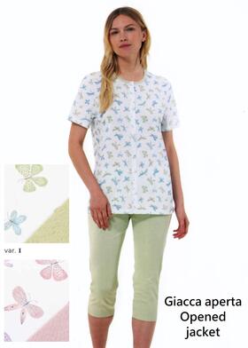 Women&#39;s short-sleeved open pajamas in Linclalor cotton jersey 75105 