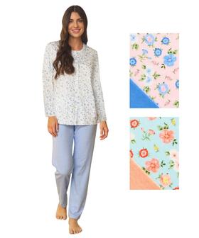 Pigiama donna aperto a manica lunga in jersey di cotone Linclalor 75410 
