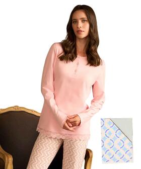 Pigiama donna manica lunga a serafino in jersey di cotone Linclalor 75446 