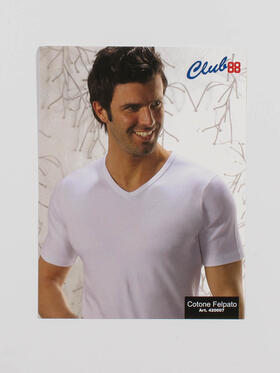 T-shirt uomo manica corta scollo a v in cotone felpato Club88 420007 Bianco 