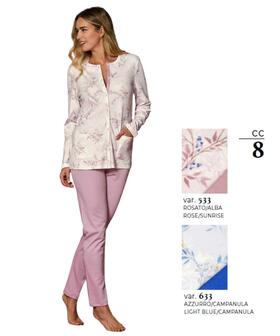 Pigiama donna aperto in jersey di cotone caldo Linclalor 92235 
