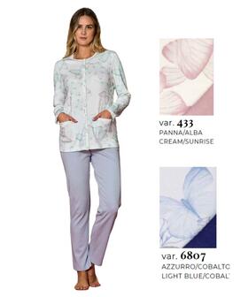 Pigiama donna aperto in jersey di cotone caldo Linclalor 92241 