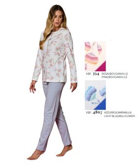 Pigiama donna a serafino in jersey di cotone caldo Linclalor 92244 