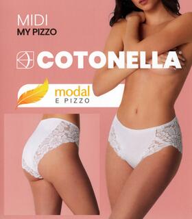 Slip donna midi in cotone-modal con pizzo Cotonella ADC89 