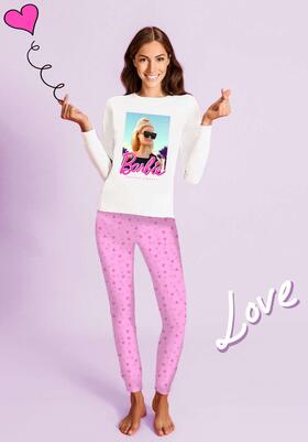 Women&#39;s long-sleeved cotton jersey pajamas Barbie BAD0380 