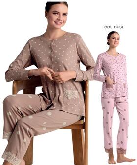 Pyjama Infiore Bollicine BLL654629 pour femme, ouvert sur le devant, en jersey de coton chaud 