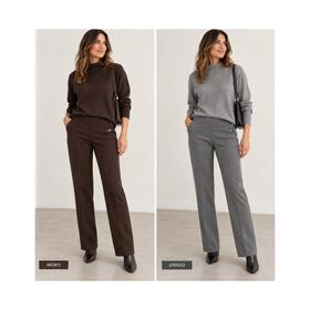 Carla Ferroni 70412 Women's Straight-Leg Herringbone Trousers 
