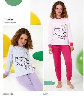 Pigiama da bambina in jersey di cotone Il Granchietto GP7099 