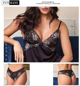 Completo baby doll in micro e pizzo bicolore con brasiliana Intimami ID1261 