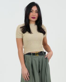 FIORENZA AMADORI 24181 WOMEN&#39;S RIBBED AND LUREX SHORT SLEEVE T-SHIRT 