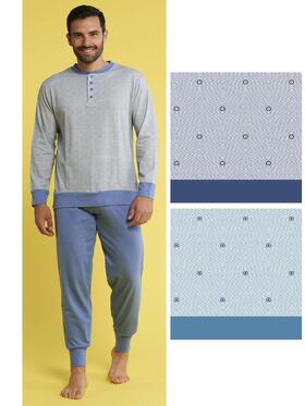 Men&#39;s long-sleeved pajamas in Karelpiu&#39; KC4185 cotton jersey 