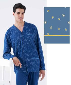 Pyjama ouvert à manches longues en jersey de coton pour homme Karelpiu&#39; KC8211 