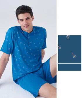 Karelpiu KC8239 Herren-Pyjama, kurzärmlig, Baumwolljersey 