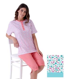 Pigiama donna a manica corta e pinocchietto in cotone Karelpiu' KE0032 