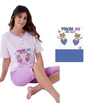 Pigiama donna a manica corta e pinocchietto in cotone Karelpiu' KE0143 