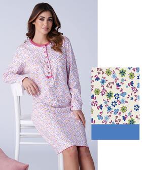 Camicia da notte donna calibrata in jersey di cotone caldo Karelpiu&#39; KF9018 
