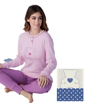 Pigiama donna in jersey di cotone caldo Karelpiu&#39; KF9072 