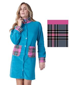 Vestaglia donna con bottoni in caldo pile coral Karelpiu&#39; KF9249 