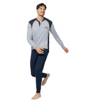 Pigiama uomo lungo a serafino in jersey di cotone Lotto LP1220 