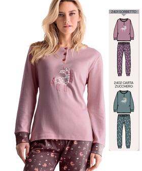Pigiama donna in jersey di cotone caldo Infiore Magic MGC652824 