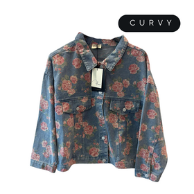 WOMEN'S DENIM JACKET FLOWERS OVER FLORA CURVY ML0042 