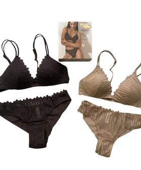 Ensemble femme avec triangle rembourr&eacute; en dentelle et tulle et culotte br&eacute;silienne Pura P0852C 