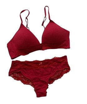 Soutien-gorge triangle rembourr&eacute; pour femme en viscose et dentelle avec culotte br&eacute;silienne Pura P0860C 