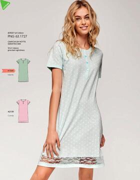 Women&#39;s short-sleeved cotton jersey nightdress Infiore Ping Pong PNG631727 