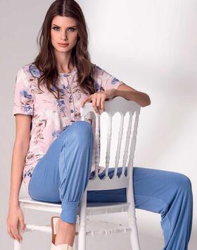 Women&#39;s short-sleeved pajamas in printed viscose Lormar Printemps PRI652567 