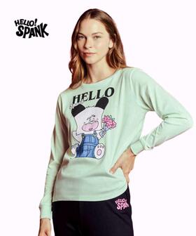 Pigiama donna a manica lunga in jersey di cotone Hello Spank e The Flinstones SFD3834 
