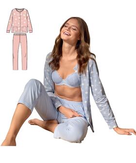 Pigiama donna aperto a manica lunga in jersey di cotone Infiore Sweetheart SWT654006 