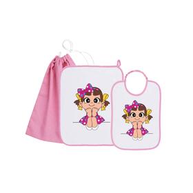 SET 3 PEZZI BAVAGLINO, ASCIUGAMANO E SACCHETTO ASILO BAMBINO SIGGI&nbsp; 