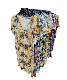 ABITO DONNA&nbsp; A&nbsp; MANICHE CORTE IN JERSEY DI COTONE FLORA V138&nbsp; 