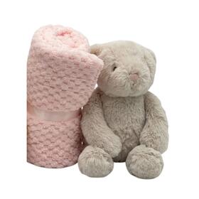 Coffret cadeau pour b&eacute;b&eacute; comprenant une couverture douce en polaire et un ours en peluche ou un lapin en peluche. 