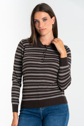 POLO DONNA RIGHE MANICA LUNGA FIORENZA AMADORI 6257 