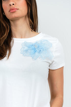 WOMEN&#39;S T-SHIRT WITH TULLE FLOWER FIORENZA AMADORI 32783 