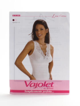 Canotta spalla larga donna lana cotone scollo v con pizzo e forma seno Vajolet 4429  