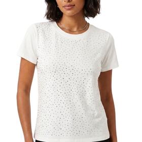 T-SHIRT DONNA MANICA CORTA CON STRASS FLORA FL5017 