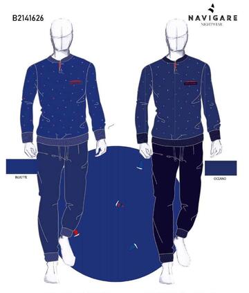 Мужская пижама из хлопкового трикотажа с длинными рукавами Navigare 141626 - CIAM Centro Ingrosso Abbigliamento