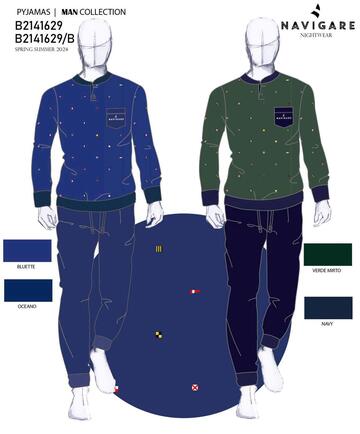 Men's long-sleeved cotton jersey pajamas Navigare 141629 - CIAM Centro Ingrosso Abbigliamento