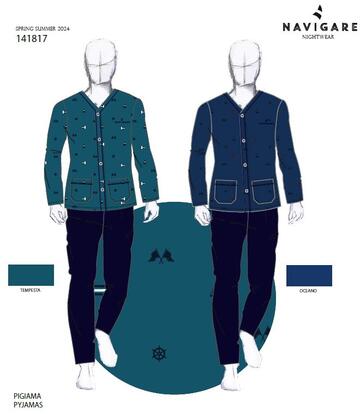Navigare 141817 Men's Open Cotton Jersey Pajamas - CIAM Centro Ingrosso Abbigliamento